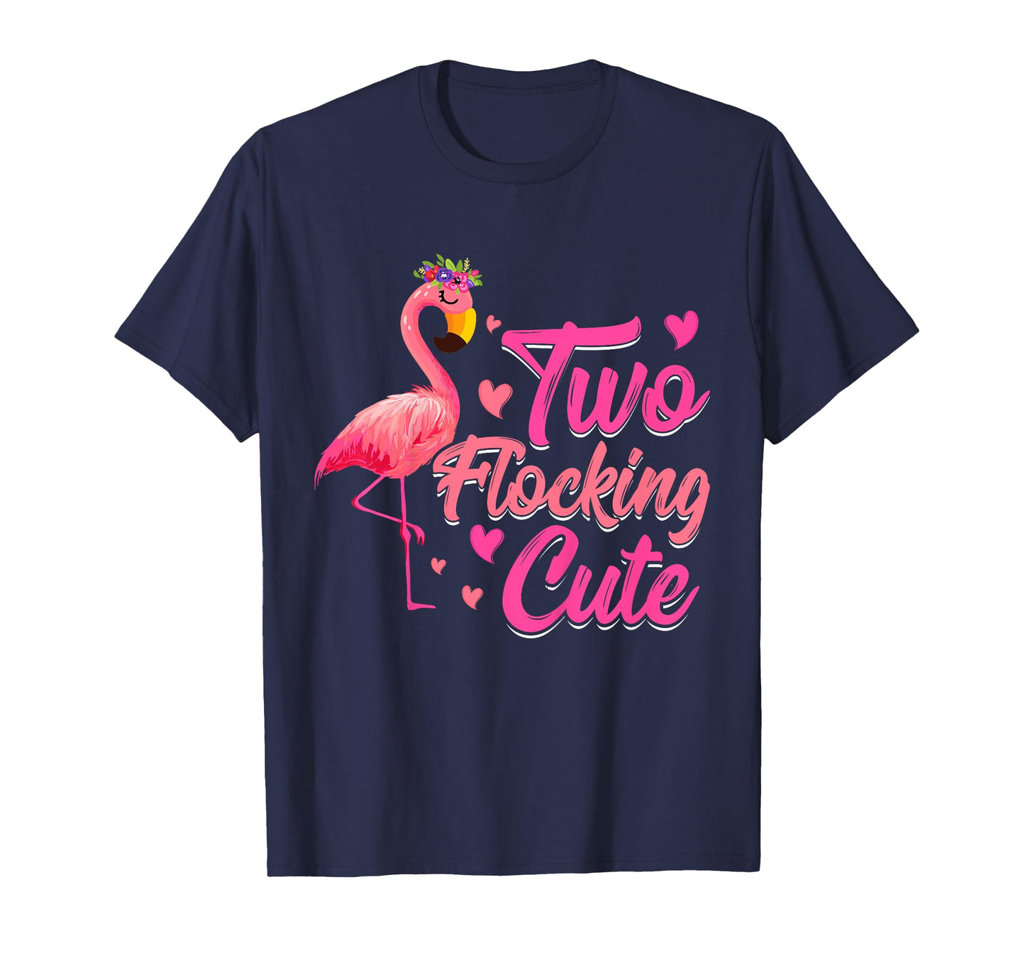 Kids Two Flocking Cute Flamingo 2 Years Old 2nd Birthday Kids T-Shirt