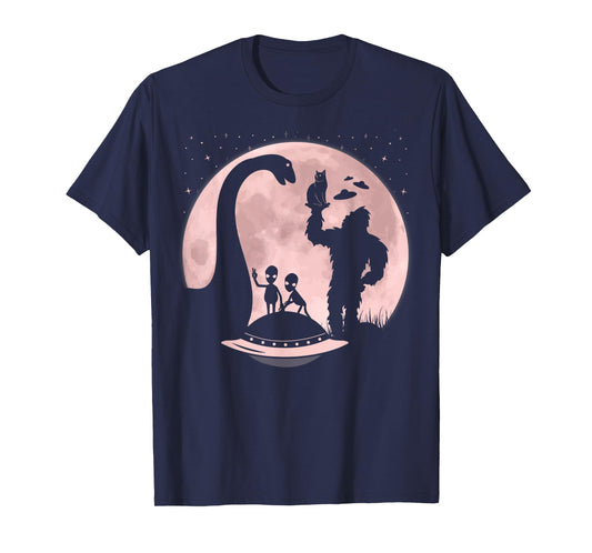 Bigfoot Loch Ness Monster Sasquatch Cat Ufo Funny Aliens T-Shirt for Men Women Kids