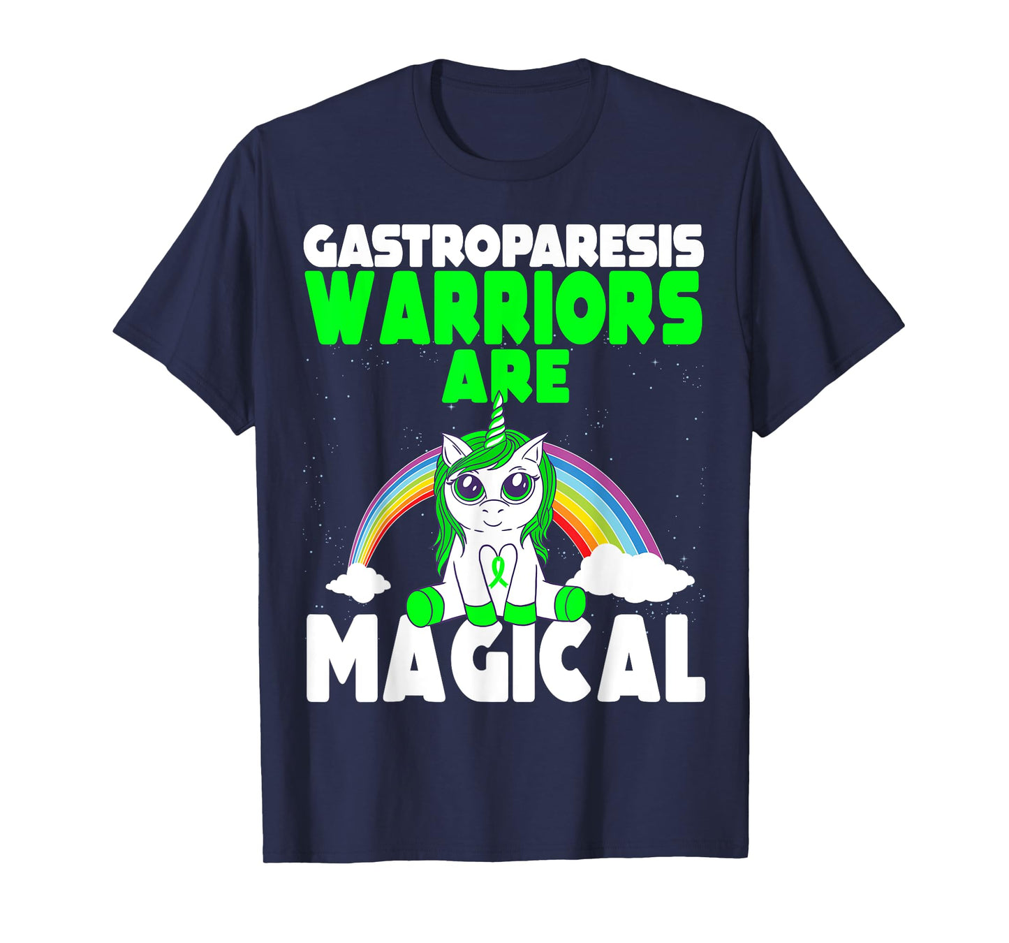 Gastroparesis Awareness Cute Magical Unicorn Green Ribbon T-Shirt