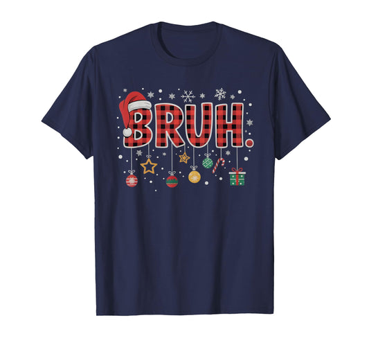 Bruh Christmas Red Plaid Teens Boys Kids Xmas Pajamas Gifts T-Shirt