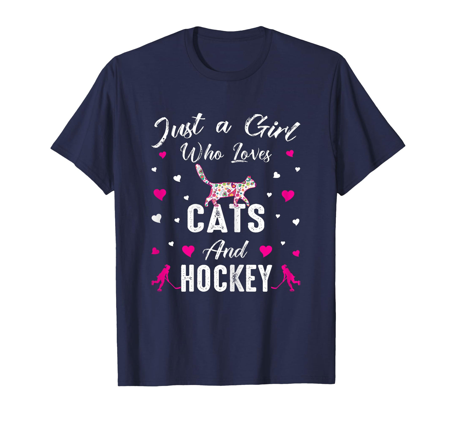 Just A Girl Who Loves Cats And Ice Hockey Cat Lover T-Shirt
