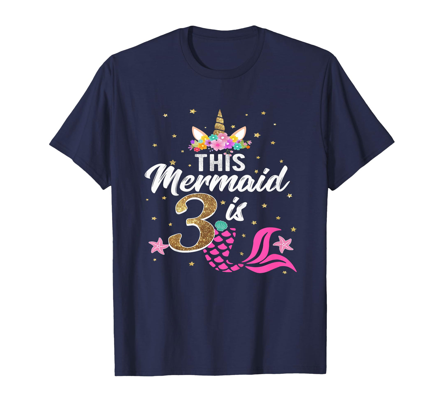 3rd Birthday Girl Unicorn Shirt Mermaid Tail 3 Years Old T-Shirt