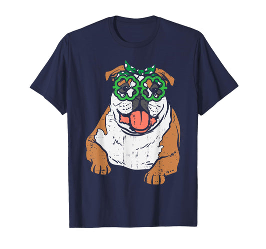 English Bulldog Shamrock Glasses St Patricks Day Dog Gift T-Shirt for Men Women Kids