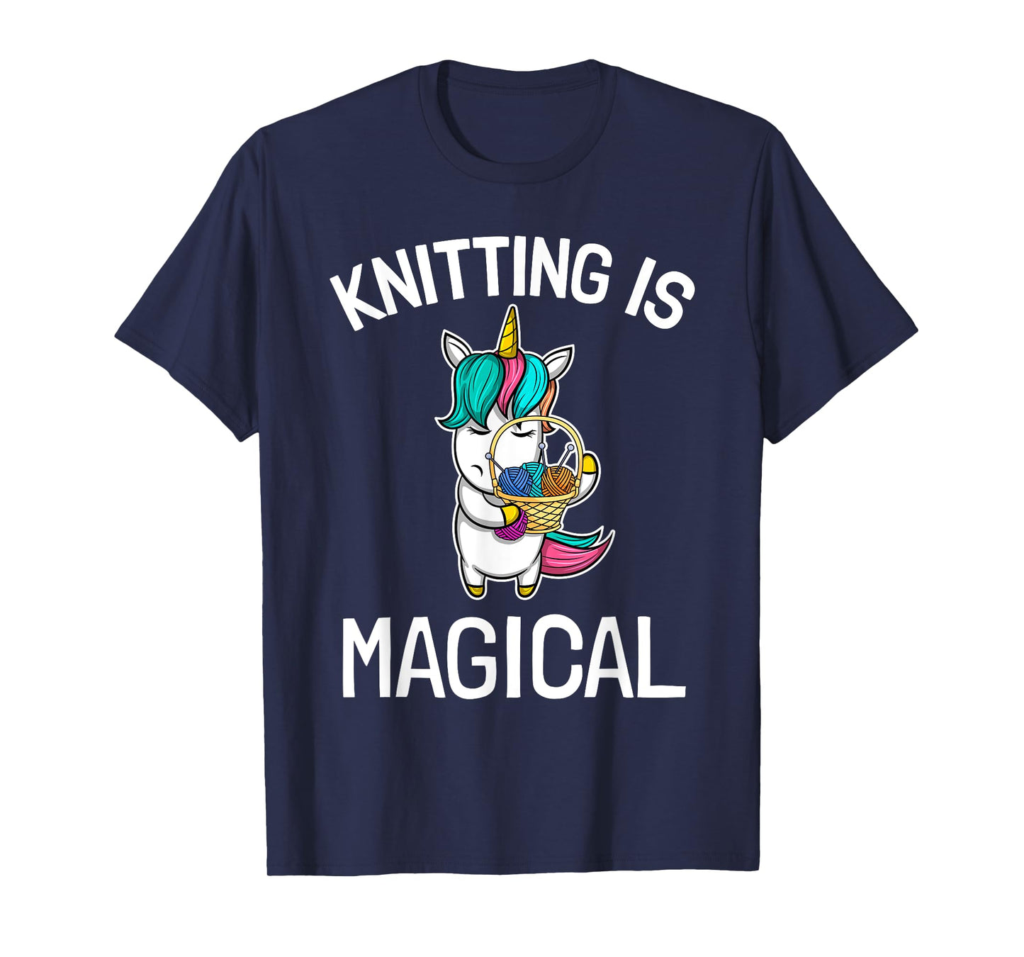 Top Knitting Saying Knitting Needles Hobby Wool Unicorn Magic T-Shirt
