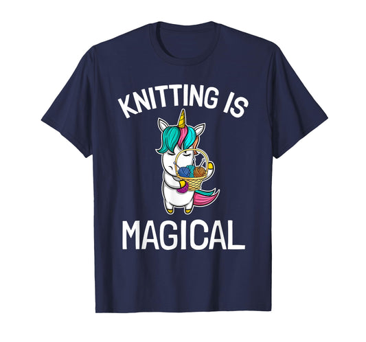 Top Knitting Saying Knitting Needles Hobby Wool Unicorn Magic T-Shirt