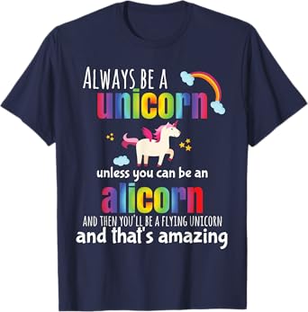 Hundredth Monkey Animal Tees Cute Alicorn Always Be a Unicorn T-Shirt for Girls, Blue, Small