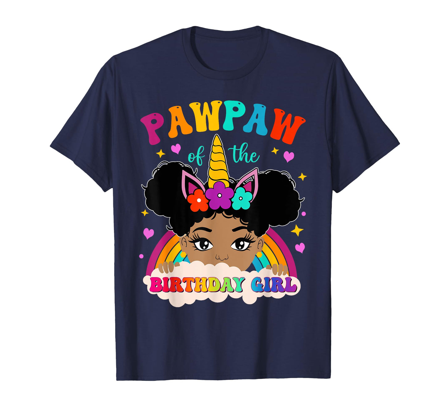 Pawpaw of The Birthday Girl Rainbow Afro Melanin Unicorn T-Shirt