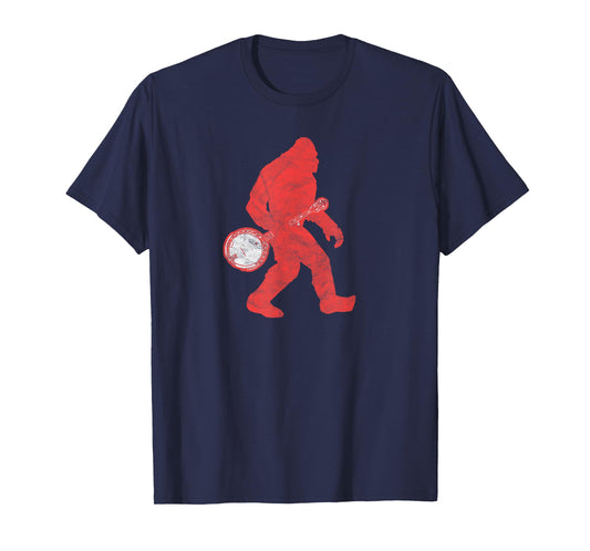 Bigfoot & Banjo - Sasquatch Silhouette Retro Bluegrass T-Shirt