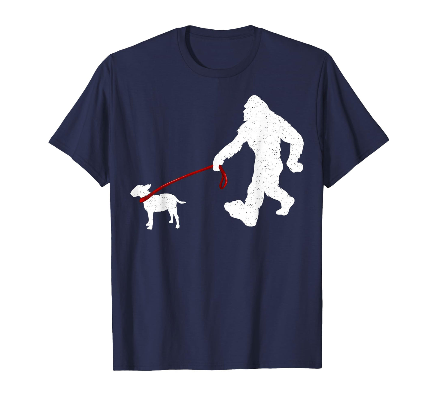 Funny Bigfoot Walking with Bull Terrier Dog T-Shirt