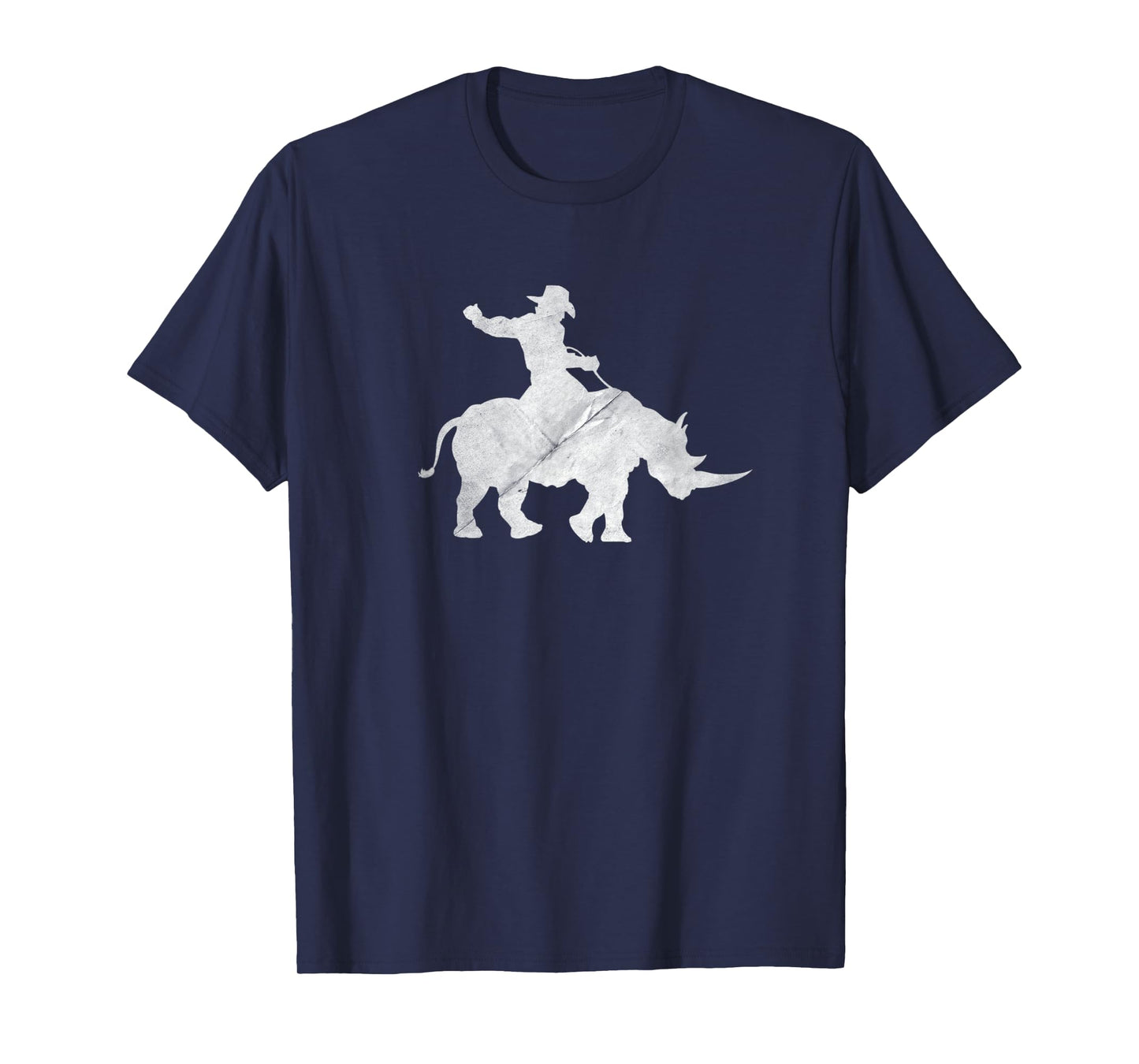 Cowboy Riding a Rhinoceros Rino Distressed T-Shirt