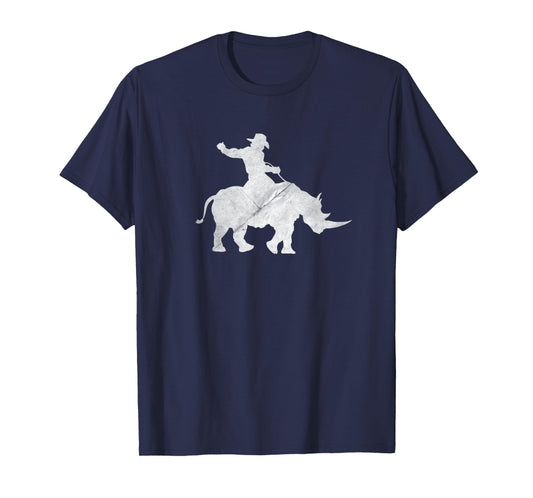 Cowboy Riding a Rhinoceros Rino Distressed T-Shirt