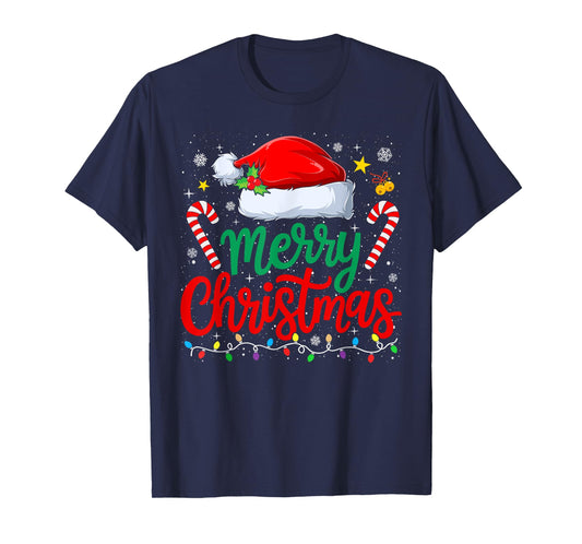 Merry Christmas Lights Family Santa Hat Xmas Men Women Kid T-Shirt
