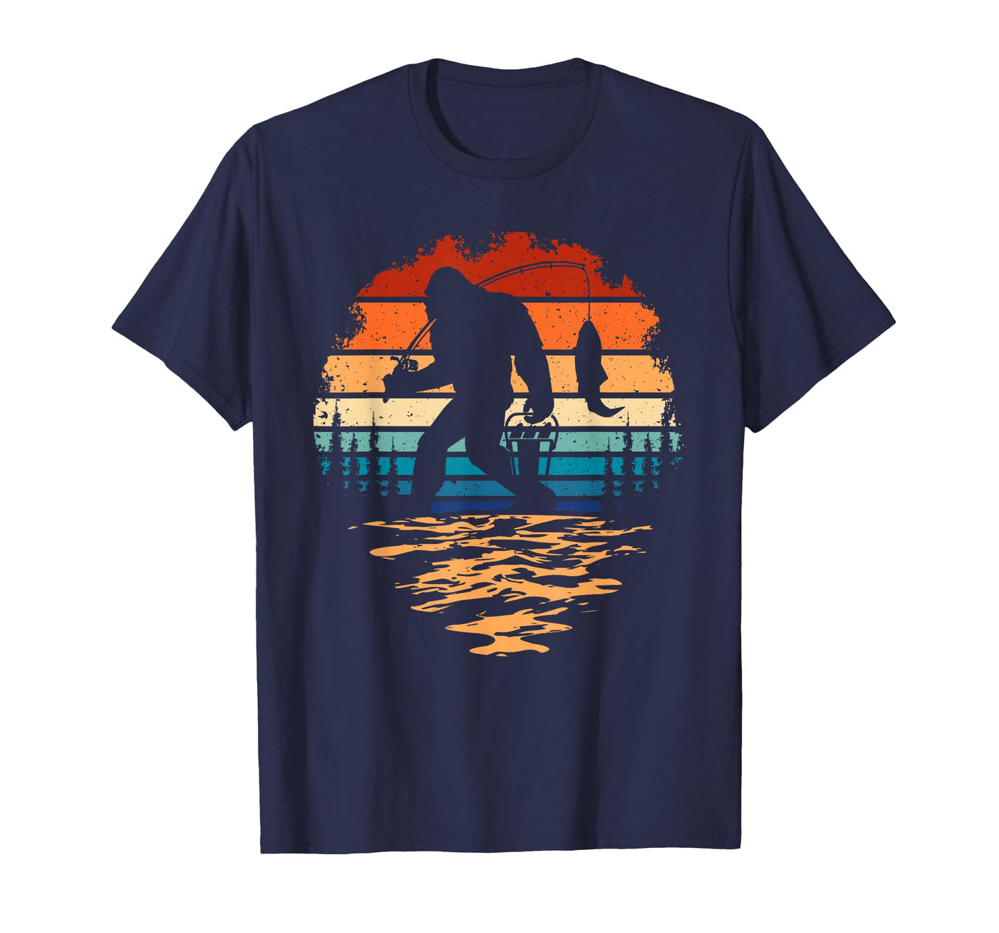 Bigfoot Fishing Funny Retro Sasquatch Dad Men Kids T-Shirt