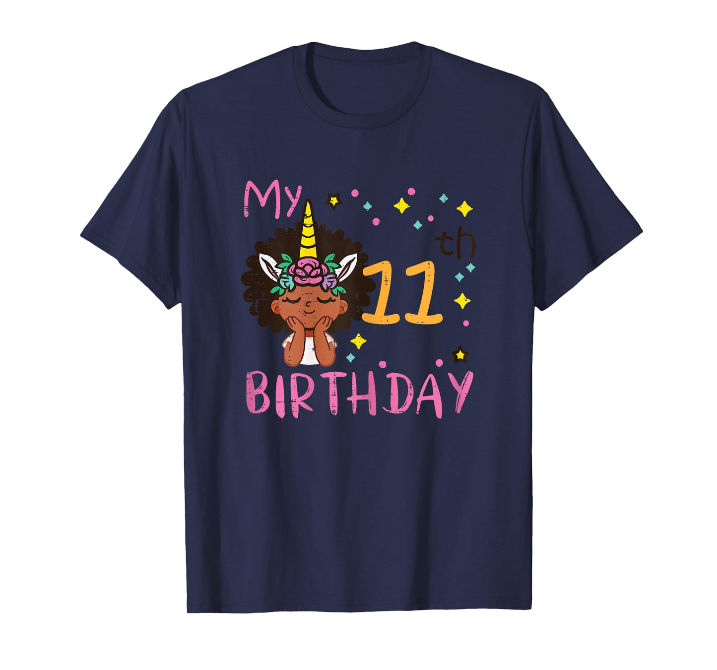 11th Birthday Afro Black Girl Unicorn 11 Year Old Bday Girls T-Shirt