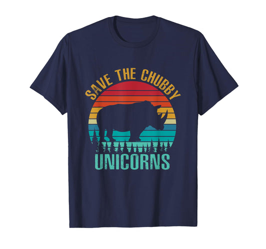 Save The Chubby Unicorns Vintage Funny Rhino Animal T-Shirt