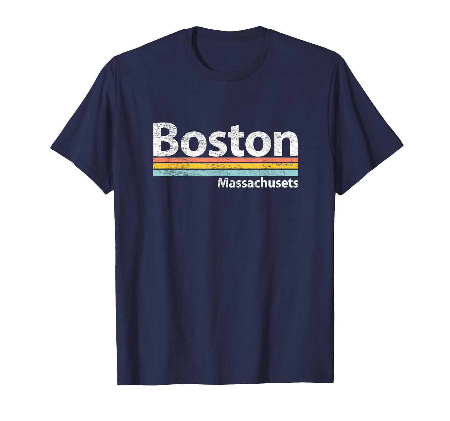 Boston - Massachusetts - Worn Design Retro Stripes - Classic T-Shirt
