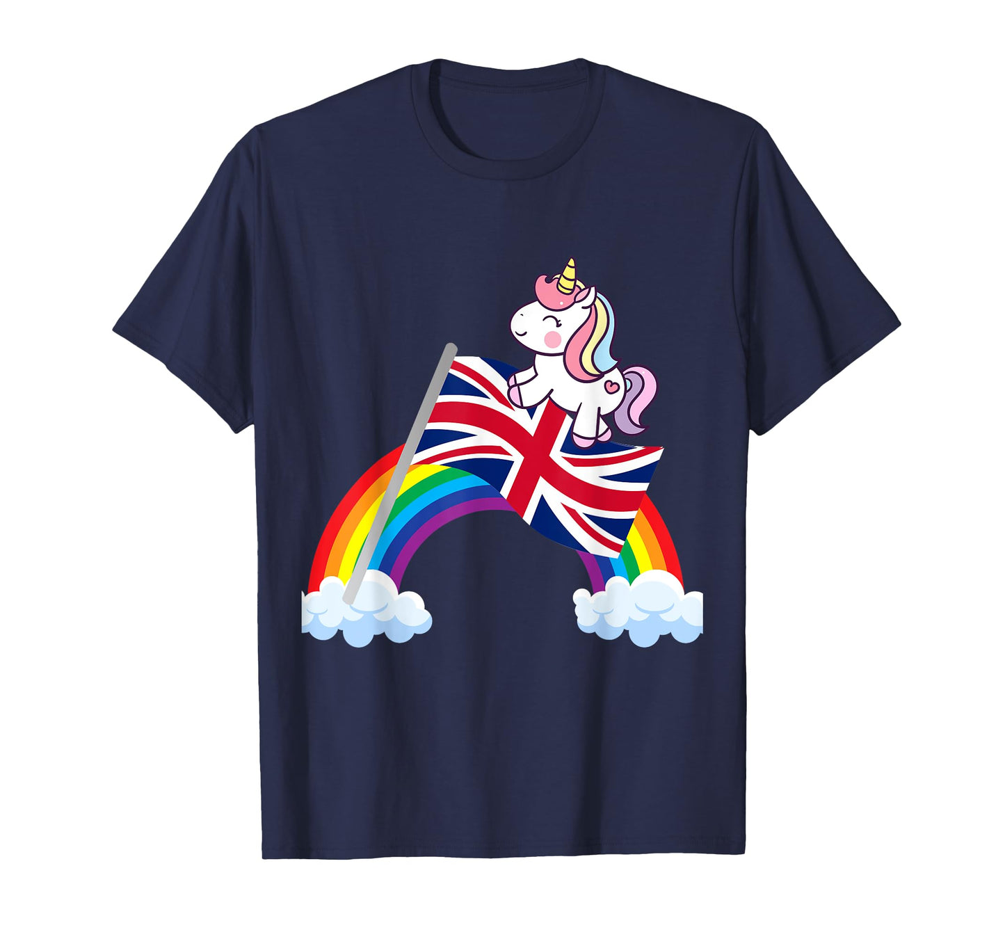 Unicorn Riding British UK Flag Boys Girls Women Kids Rainbow T-Shirt