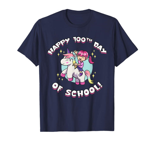 Happy 100th Day of School Girl Riding Unicorn T-Shirt