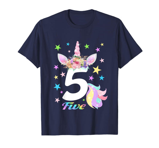 Number 5 (Five) 5th Birthday Unicorn Shirts for Girls T-Shirt