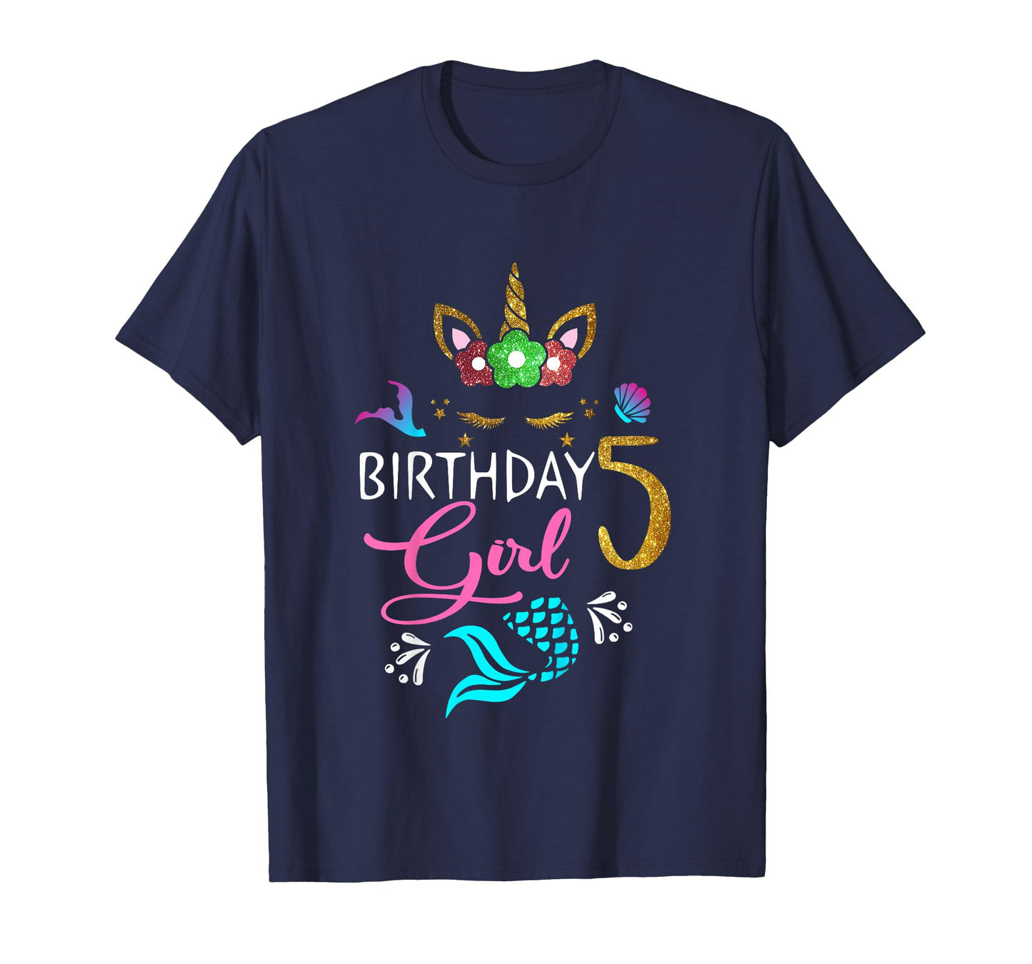 5 Years Old Unicorn Shirt Mermaid Tail 5th Birthday Girl T-Shirt