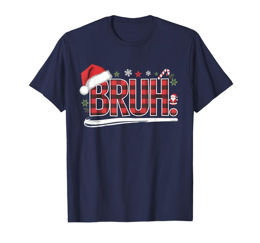 Bruh Christmas Plaid Gifts For Teens Boys Kids Xmas Pajamas T-Shirt