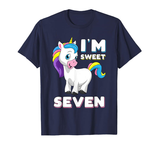 I'm seven Girl Shirt Sweet Unicorn 7th birthday Party Bday T-Shirt