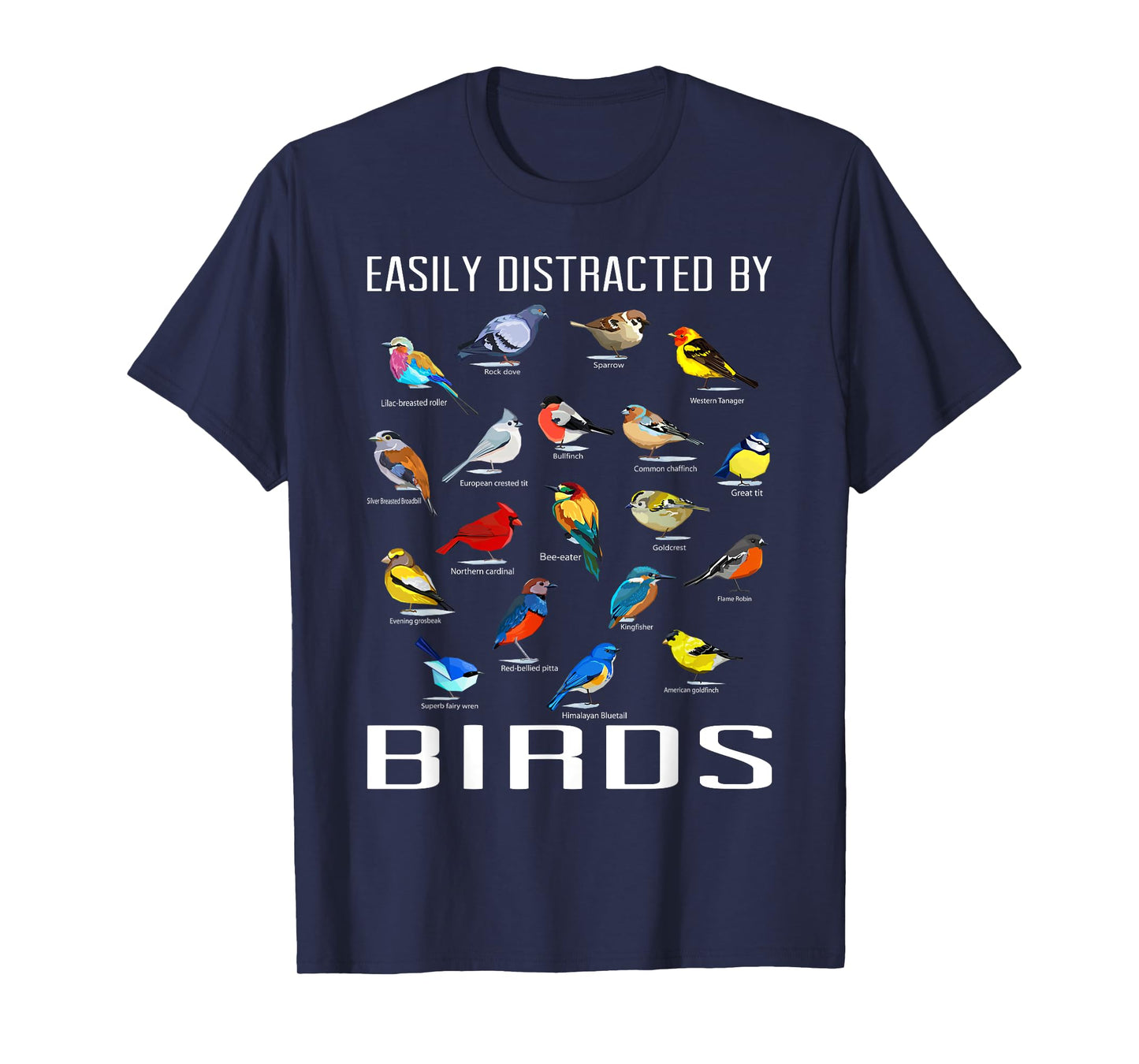 Funny Mens Bird Gifts For Birding Lovers Easily Distracted By Birds / Birdwatching Lover Birdwatcher Unisex Black Short Sleeve T-Shirt