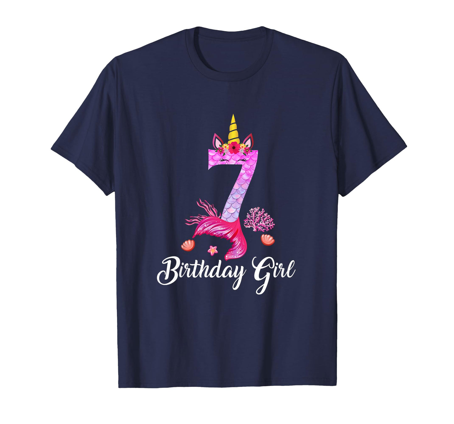 7th Mermaid Tail Shirt Unicorn Number 7 Years Old Birthday T-Shirt