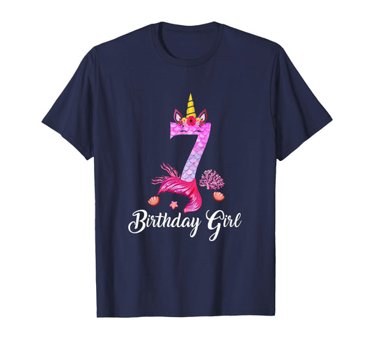 7th Mermaid Tail Shirt Unicorn Number 7 Years Old Birthday T-Shirt