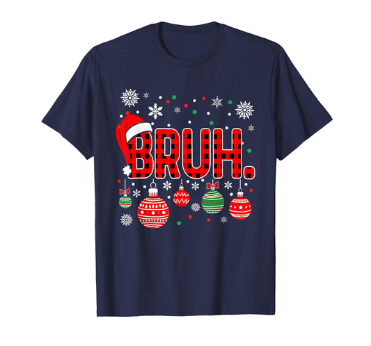 Bruh Funny Christmas Plaid Teens Boys Kids Xmas Pajamas T-Shirt