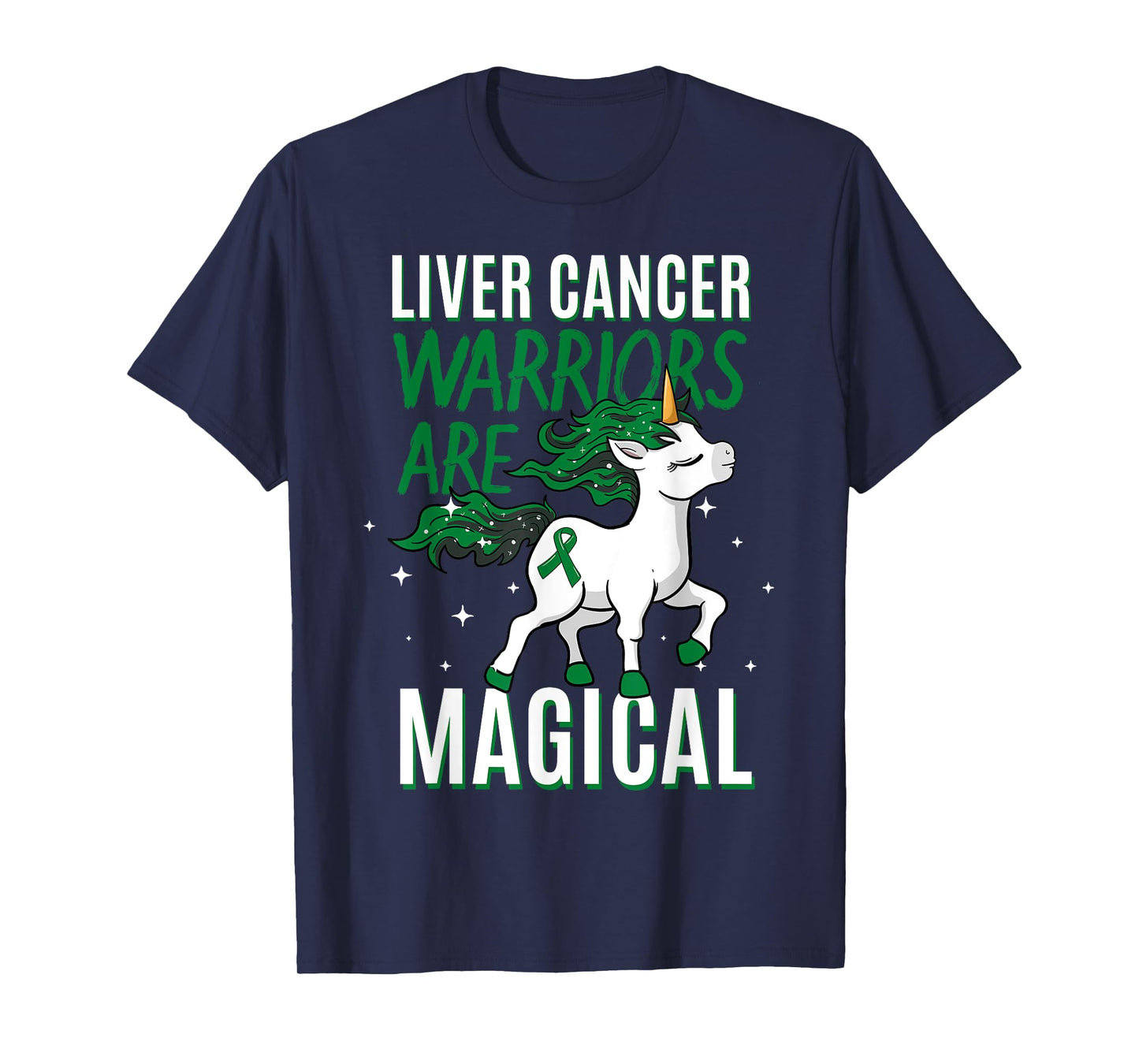Liver Cancer Warrior Magical Unicorn Green Ribbon Jaundice T-Shirt