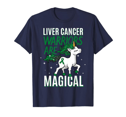 Liver Cancer Warrior Magical Unicorn Green Ribbon Jaundice T-Shirt