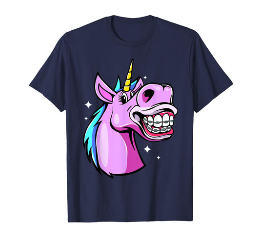 Unicorn With Braces For Girls Funny Orthodontist Dentist T-Shirt