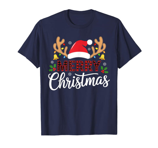 Merry Christmas Buffalo Plaid Funny Xmas Men Women Family T-Shirt