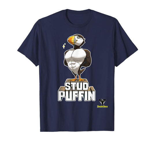 ZevireTees Stud Puffin T-Shirt - Men's Unisex-Adults Black Cotton 100% T-Shirt - Small - Short Sleeve - Studded, Unique Fabric Blend
