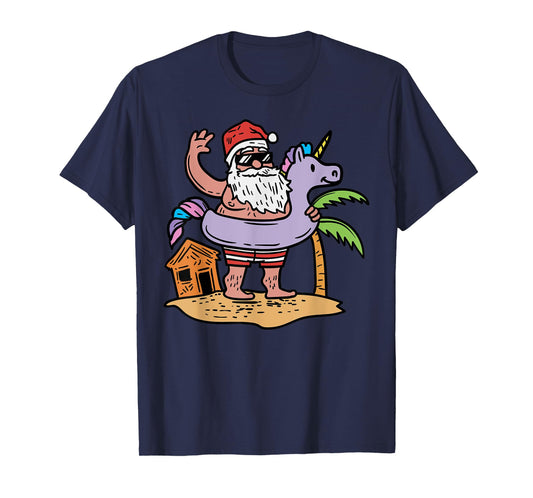 Summer Santa Unicorn Floater Funny Christmas July Beach Gift T-Shirt for Men Women Kids