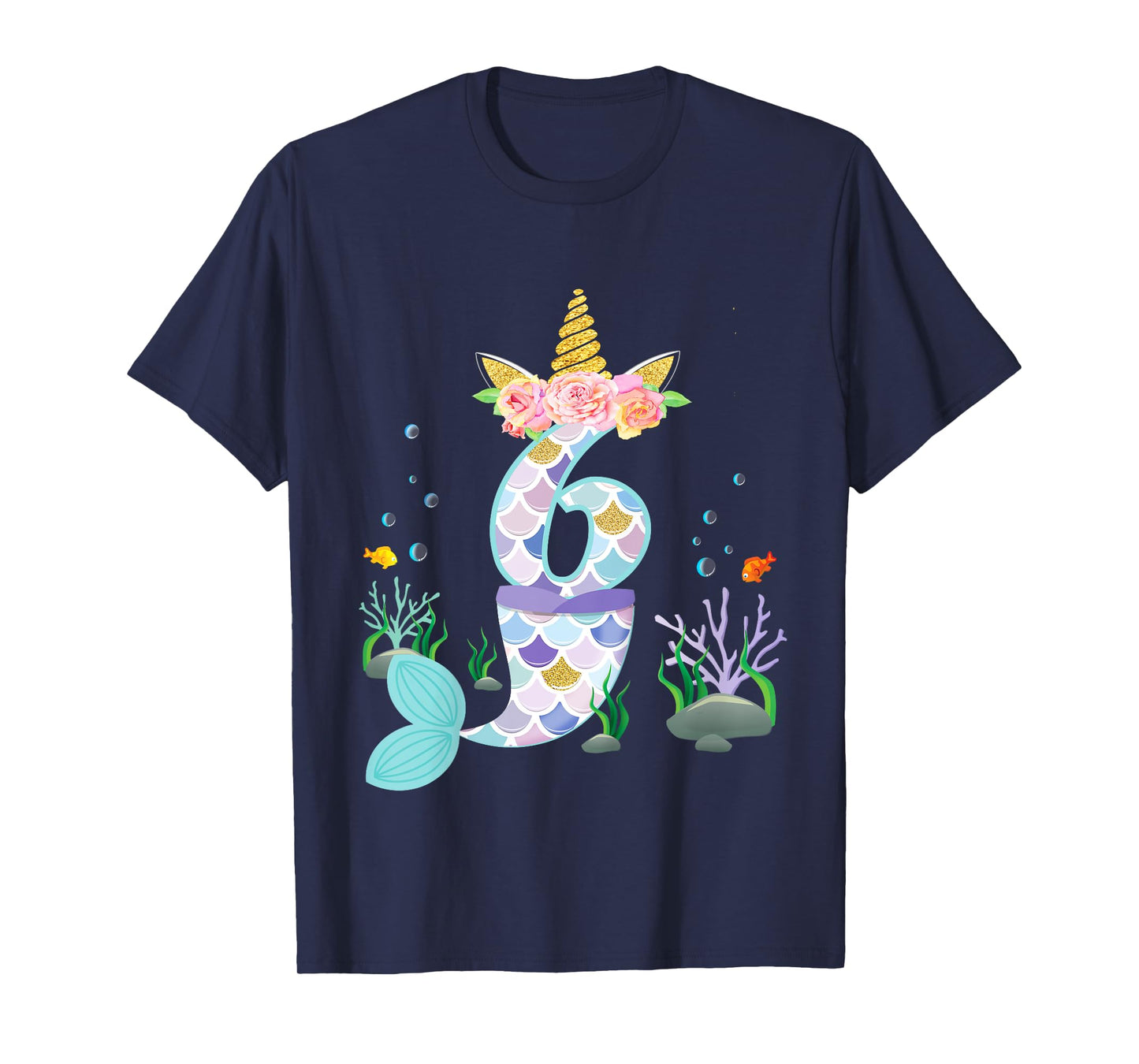 6 Year Old Unicorn Mermaid Birthday Tail Girl Theme 6th Gift T-Shirt
