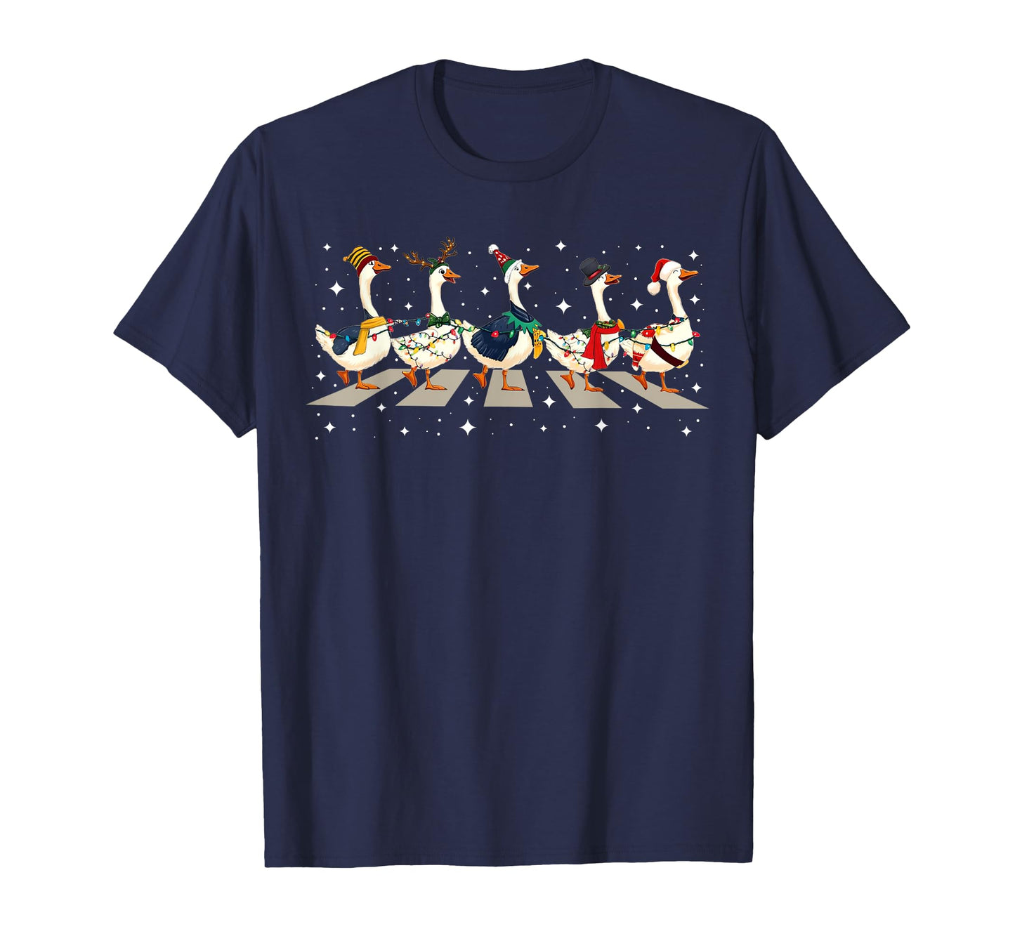 Duck Bird Lover Funny Santa Ducks Crossing Road Christmas PJ T-Shirt