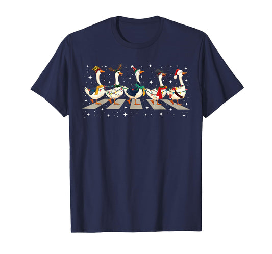 Duck Bird Lover Funny Santa Ducks Crossing Road Christmas PJ T-Shirt
