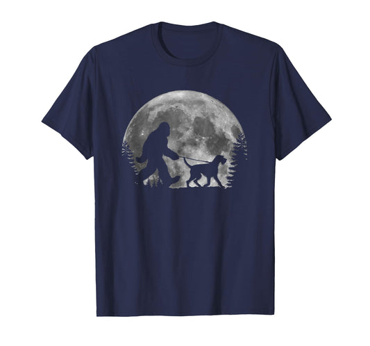Bigfoot Walking a Dog German Wirehaired Pointer Halloween T-Shirt