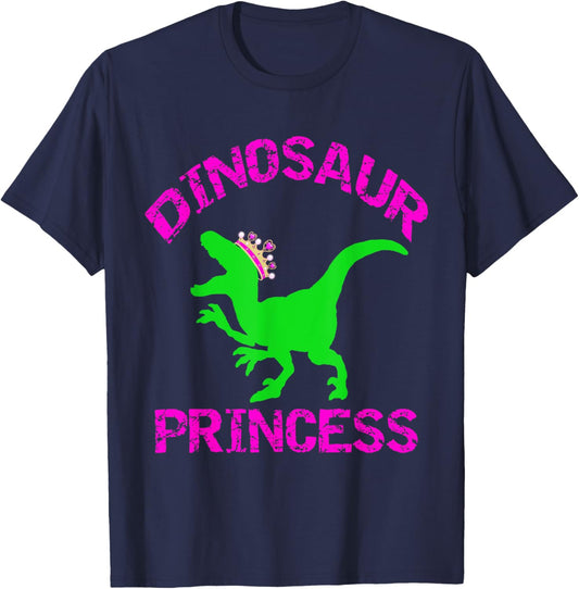 Dinosaur Princess T-Shirt - Girls Tiara Dino T-Rex T-Shirt