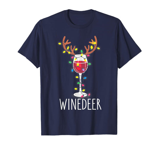 Winedeer Reinbeer Santa Hat Reindeer Couple Xmas Matching T-Shirt