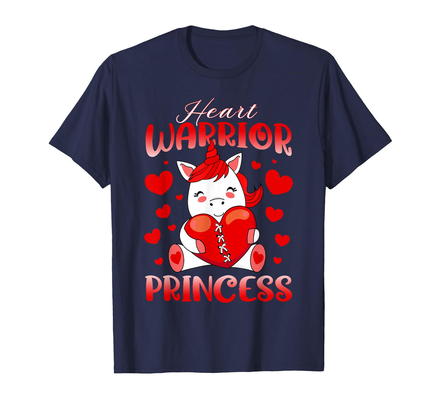 Heart Warrior Princess Heart Disease Red Ribbon Unicorn Girl T-Shirt