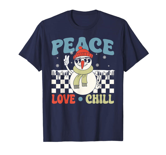 Snowman Peace Love Christmas Chill Hippie Snowman T-Shirt