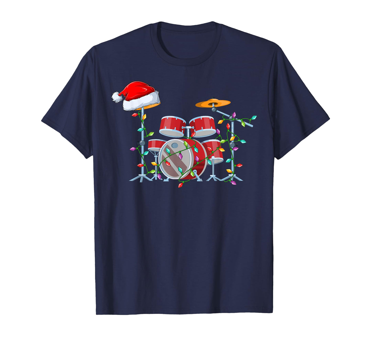 Xmas Lights Santa Hat Musical Drum Christmas T-Shirt