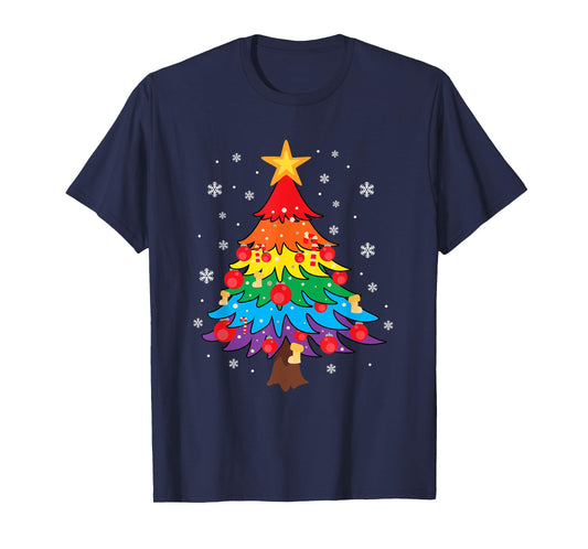 LGBT Pride Christmas Tree Pajama Cool Rainbow Flag Xmas T-Shirt