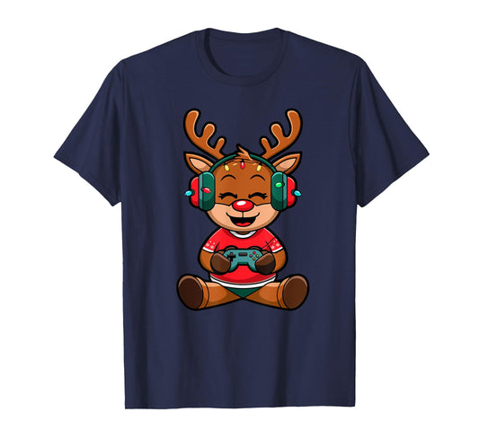 Funny Christmas Gamer Reindeer Gaming Kids Christmas Boys T-Shirt