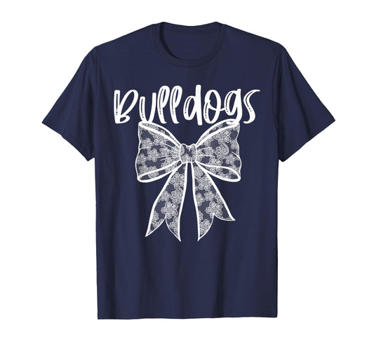 Bulldogs Coquette Aesthetic Girly Team Mascot Lace Bow T-Shirt