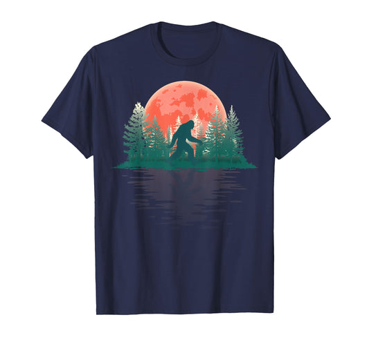 Bigfoot Sasquatch Full Moon Wildlife Trees Forest Reflection T-Shirt