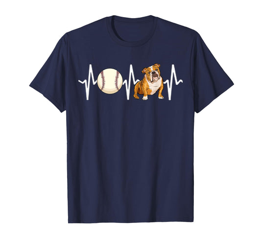 Baseball Bulldog Heartbeat Dog Lover T-Shirt